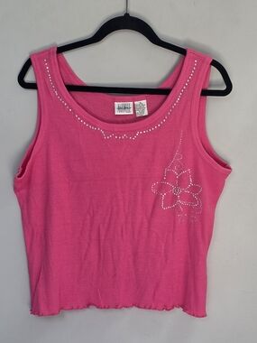 jason maxwell Hot Pink Ribbed Tank with Rhinestone Flower